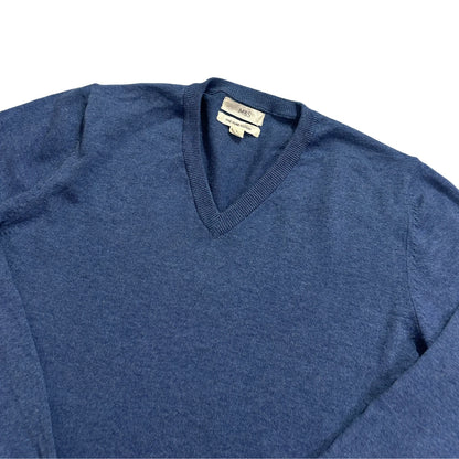 M&S® Blue Fine Cotton V-Neck Sweater-L