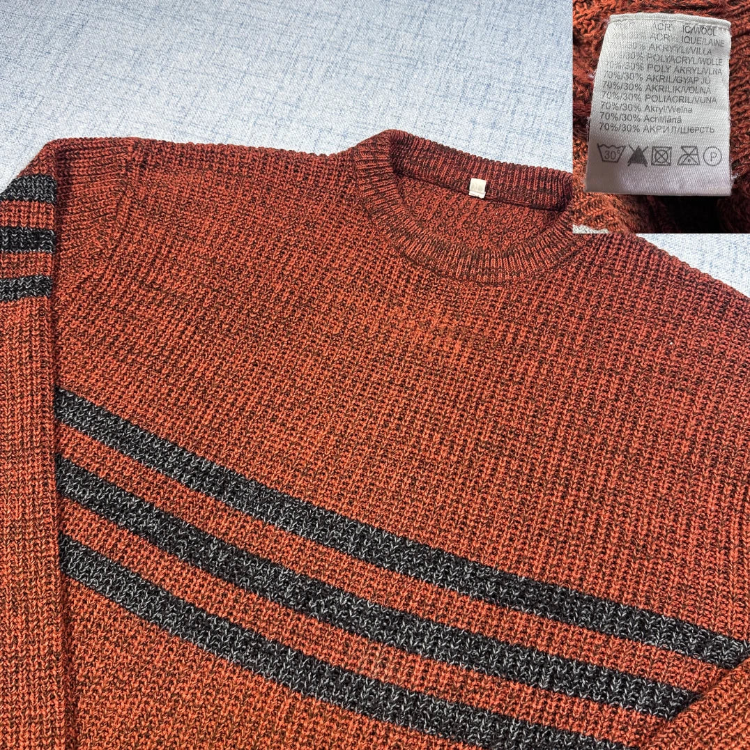 Unbranded Rust Striped Chunky Knit Sweater-XL