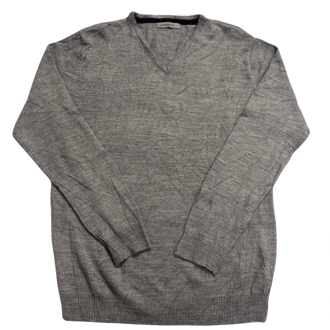 Cedarwood State® Grey Fine Knit V-Neck Sweater-L