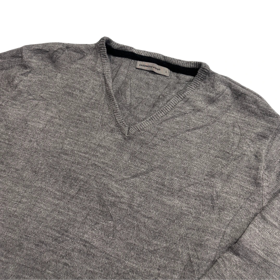 Cedarwood State® Grey Fine Knit V-Neck Sweater-L