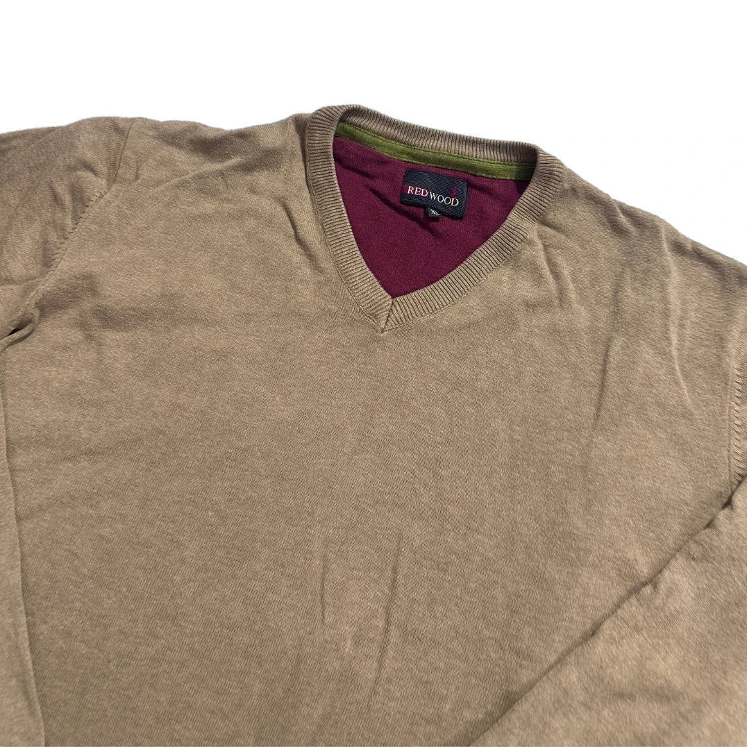 Redwood® Camel Cotton V-Neck Sweater-XL