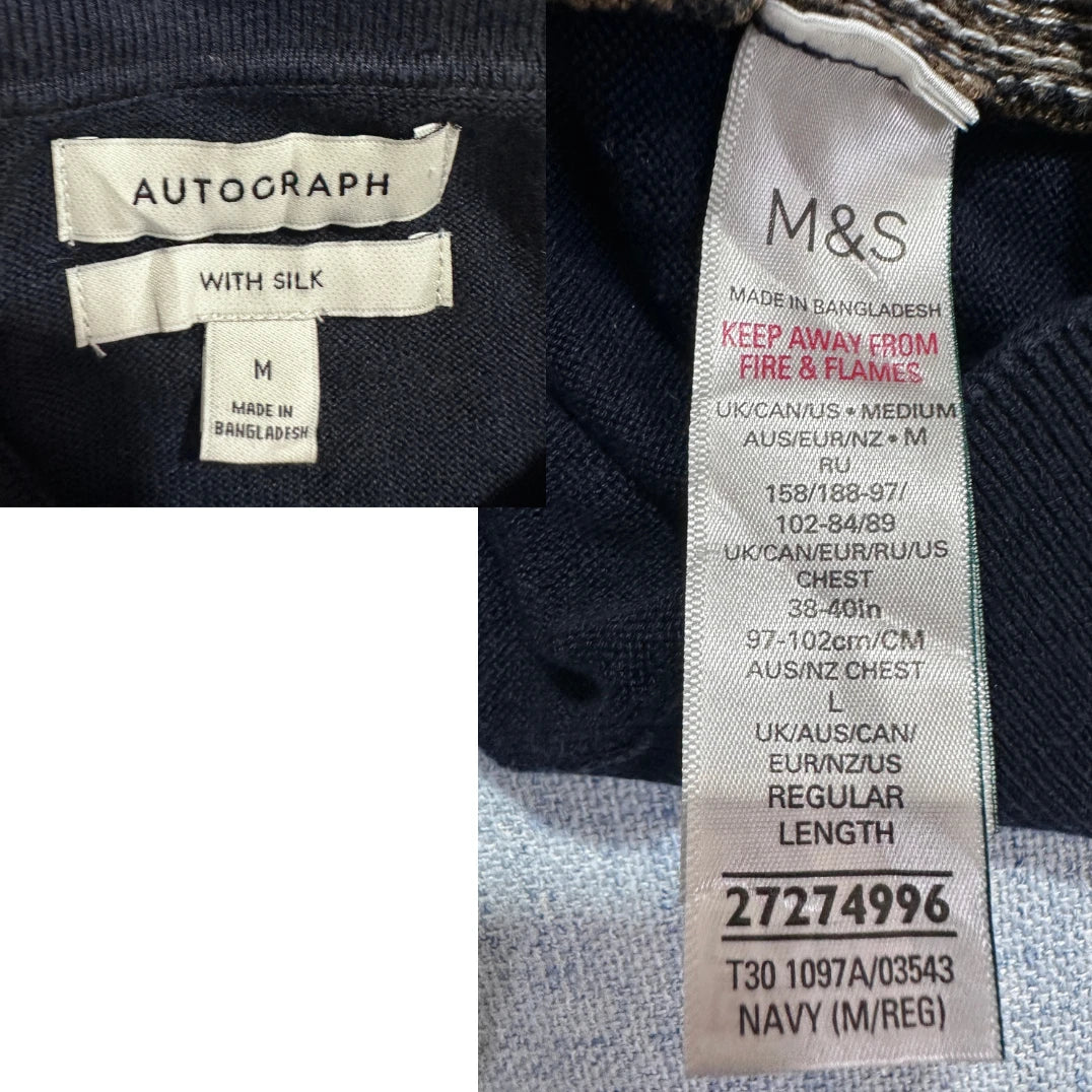 M&S Autograph® Navy Stripe Zip Neck Knit Polo-M