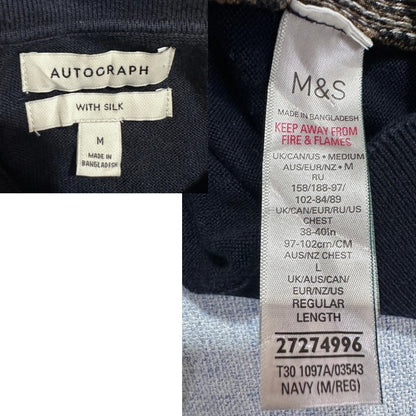 M&S Autograph® Navy Stripe Zip Neck Knit Polo-M