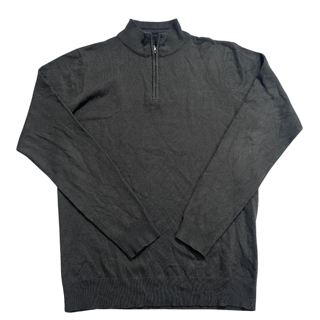 Threadbare® Charcoal Quarter Zip Knit Sweater-M