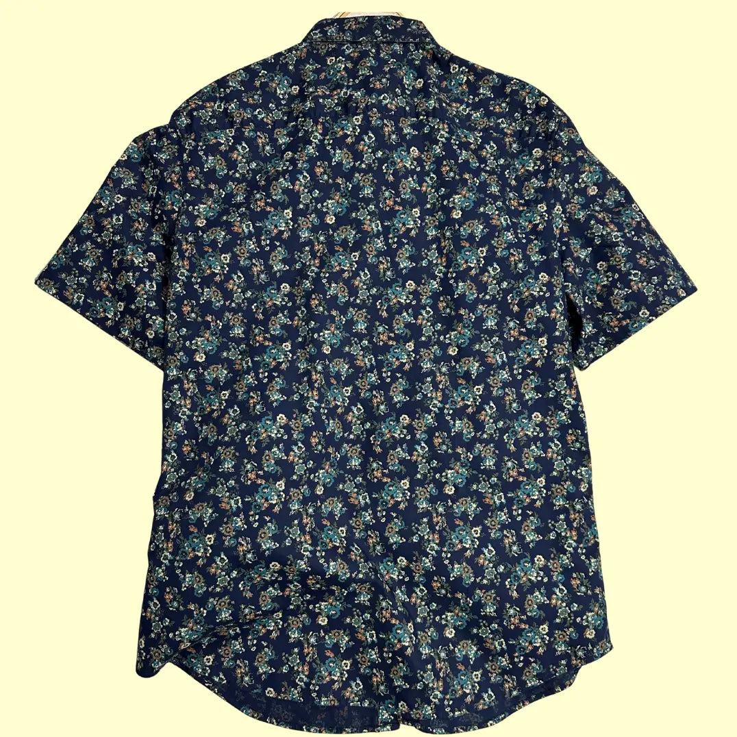 🌸 H&M Slim Fit Men's Floral Short Sleeve Shirt – Navy