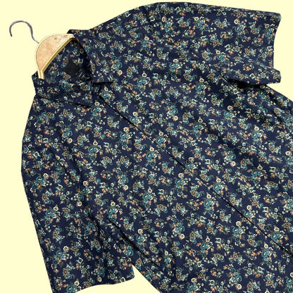 🌸 H&M Slim Fit Men's Floral Short Sleeve Shirt – Navy