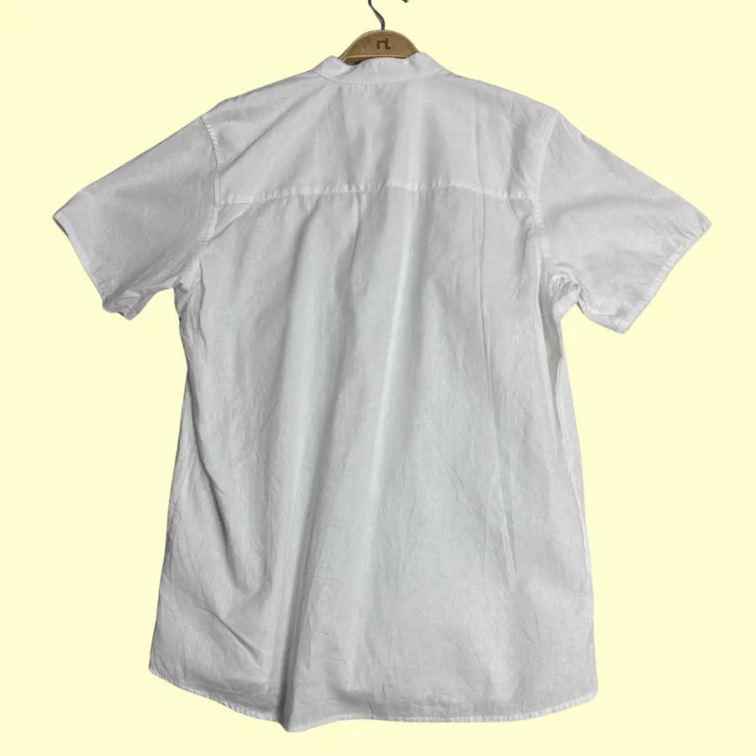 🤍 Livergy Men’s Linen-Blend Band Collar Shirt – White