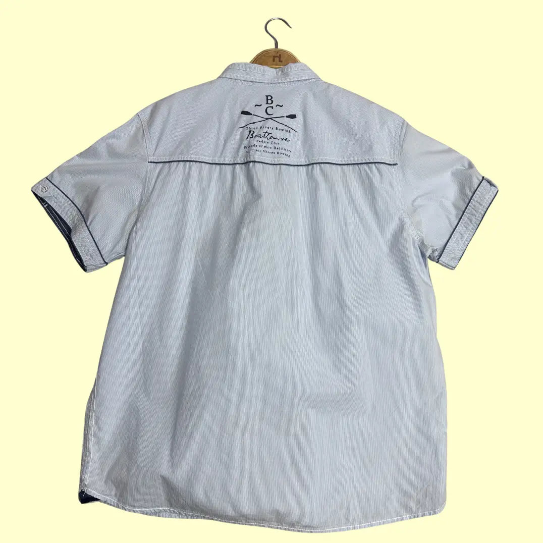 🔵 Tom Tompson “Boat Club” Embroidered Short Sleeve Shirt – Light Blue