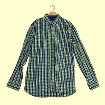 🟩 Morley Tailored Fit Checkered Long Sleeve Shirt – Green & Blue