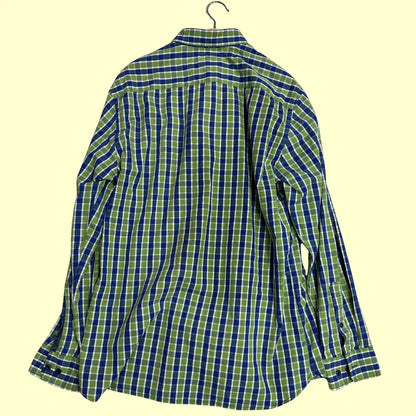 🟩 Morley Tailored Fit Checkered Long Sleeve Shirt – Green & Blue