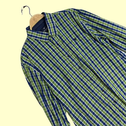 🟩 Morley Tailored Fit Checkered Long Sleeve Shirt – Green & Blue