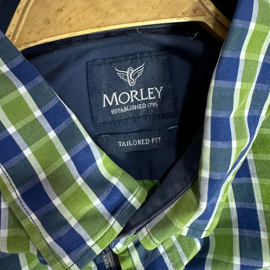 🟩 Morley Tailored Fit Checkered Long Sleeve Shirt – Green & Blue