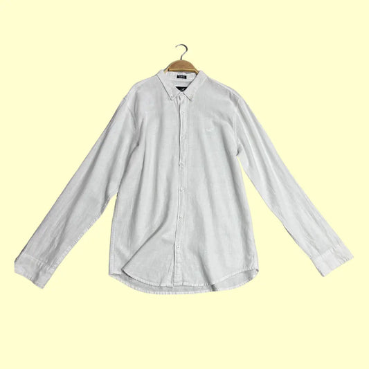 🤍 Hollister California Slim Fit Linen-Blend Long Sleeve Shirt – White