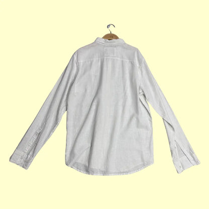 🤍 Hollister California Slim Fit Linen-Blend Long Sleeve Shirt – White