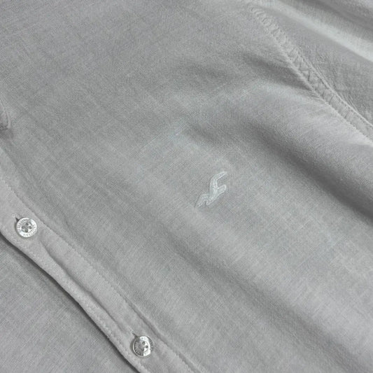 🤍 Hollister California Slim Fit Linen-Blend Long Sleeve Shirt – White