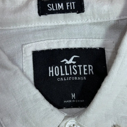 🤍 Hollister California Slim Fit Linen-Blend Long Sleeve Shirt – White