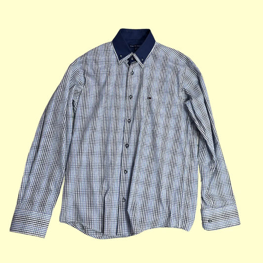 🔵 Tommy Hilfiger Men's Checkered Long Sleeve Shirt – Navy Collar Detail