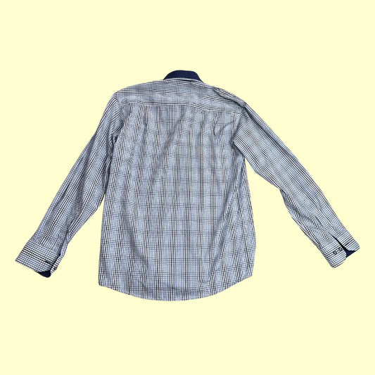 🔵 Tommy Hilfiger Men's Checkered Long Sleeve Shirt – Navy Collar Detail