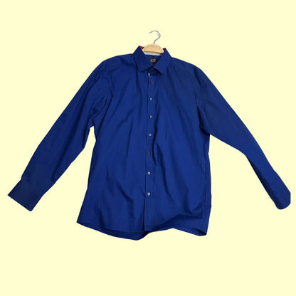 🔵 OLYMP Men’s Navy Blue Casual Dress Shirt – Button-Up