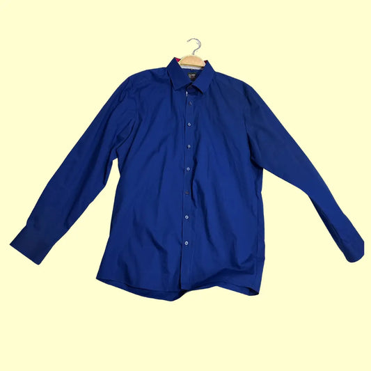 🔵 OLYMP Men’s Navy Blue Casual Dress Shirt – Button-Up