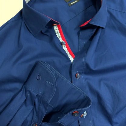 🔵 OLYMP Men’s Navy Blue Casual Dress Shirt – Button-Up