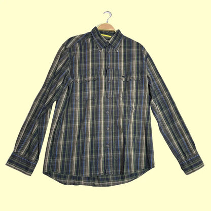 🟢 Camel Active Men’s Casual Outdoor Shirt – Green/Blue Plaid