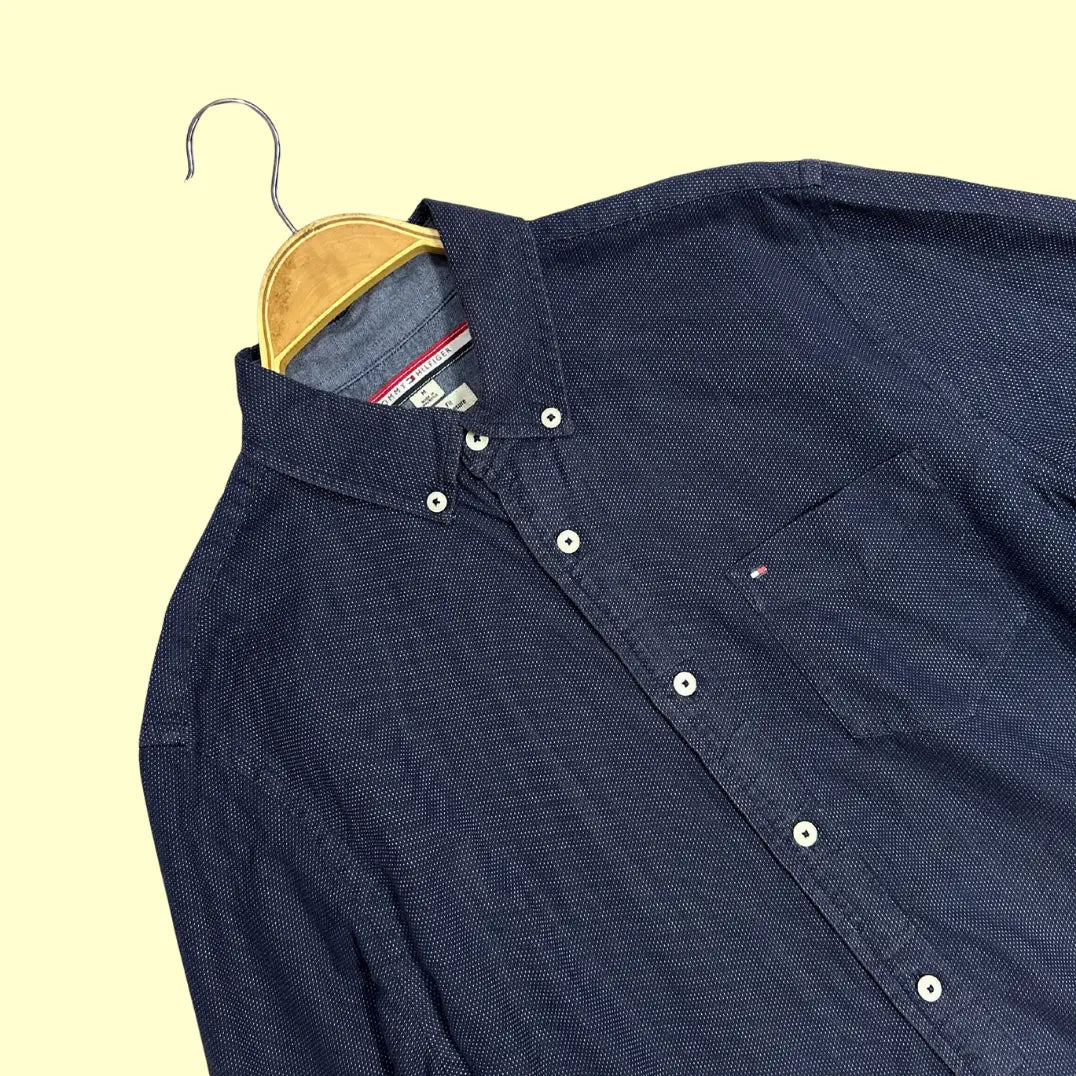 🟦 Tommy Hilfiger Men's Custom Fit Shirt – Navy Blue