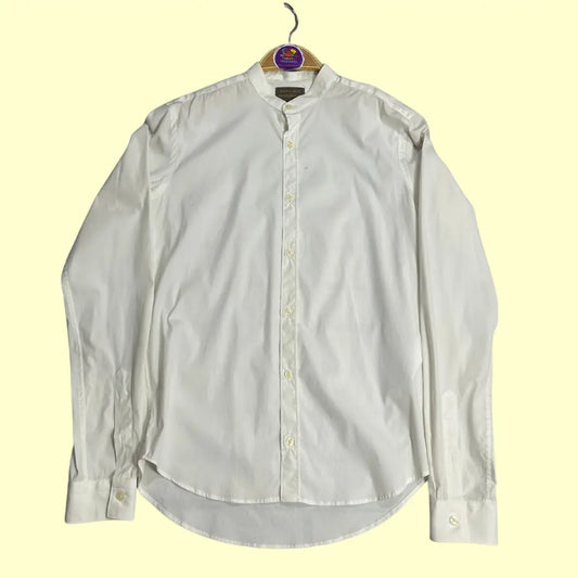 Zara Man Slim Fit White Mandarin Collar Shirt (Made in Spain)