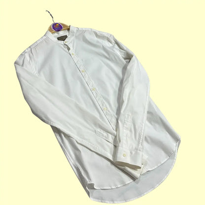 Zara Man Slim Fit White Mandarin Collar Shirt (Made in Spain)
