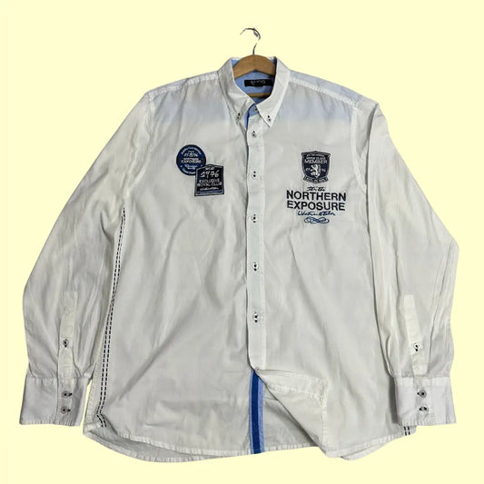 🧥 SMOG Men’s Embroidered White Shirt – Regular Fit – Size L