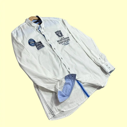 🧥 SMOG Men’s Embroidered White Shirt – Regular Fit – Size L