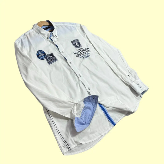 🧥 SMOG Men’s Embroidered White Shirt – Regular Fit – Size L