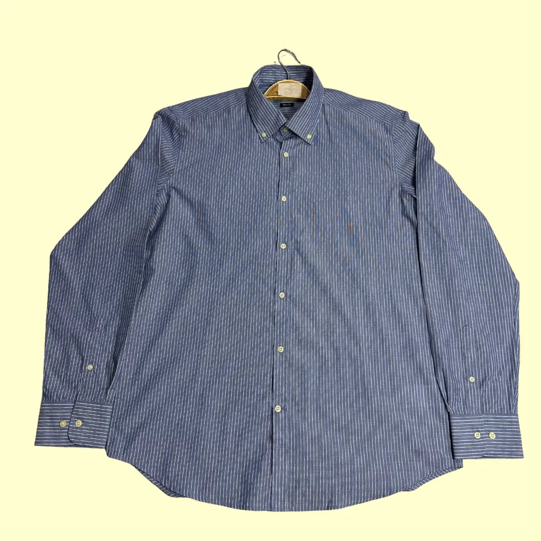 🟦 OVS Blue Striped Slim Fit Shirt