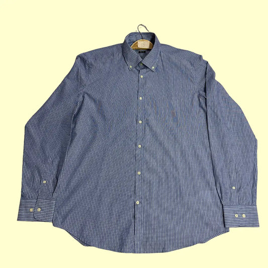 🟦 OVS Blue Striped Slim Fit Shirt