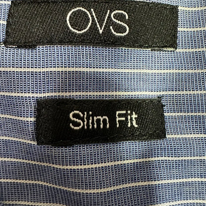 🟦 OVS Blue Striped Slim Fit Shirt