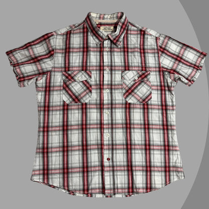 GEYSER ® Casual short sleeve checkered shirt with a bold red grey and white pattern|CHEST 23