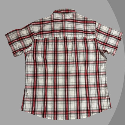 GEYSER ® Casual short sleeve checkered shirt with a bold red grey and white pattern|CHEST 23