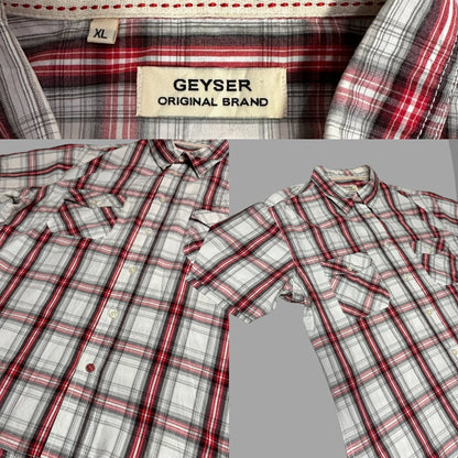 GEYSER ® Casual short sleeve checkered shirt with a bold red grey and white pattern|CHEST 23