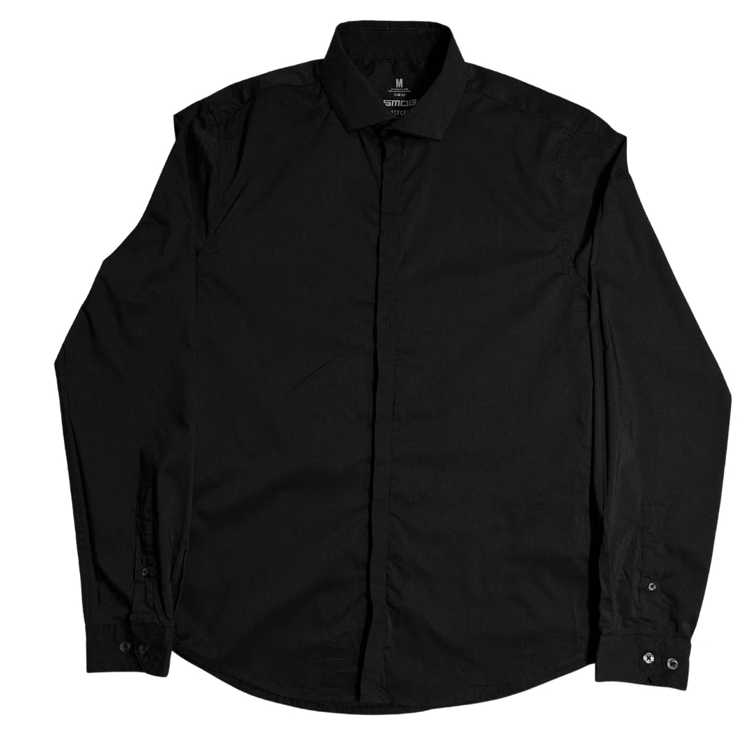 SMOG Men’s Slim Fit Solid Black Button Down Shirt 🖤👔|CHEST20.5