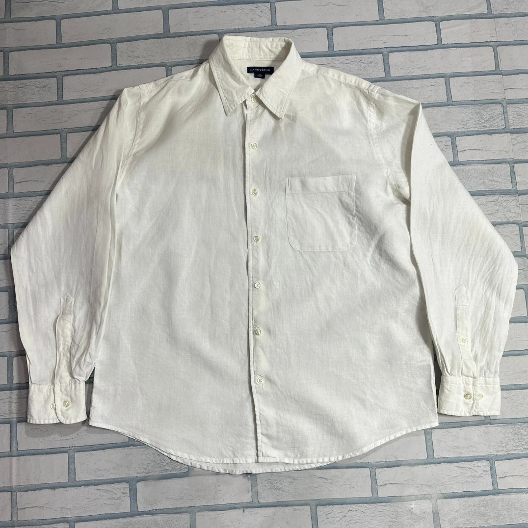 Lands’ End Classic White Linen Button-Down Shirt 👔