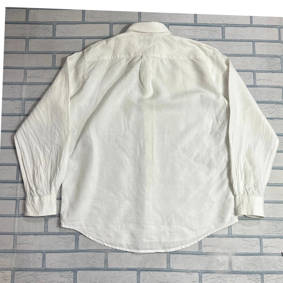 Lands’ End Classic White Linen Button-Down Shirt 👔