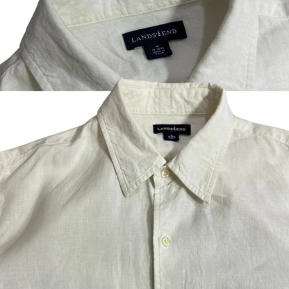 Lands’ End Classic White Linen Button-Down Shirt 👔
