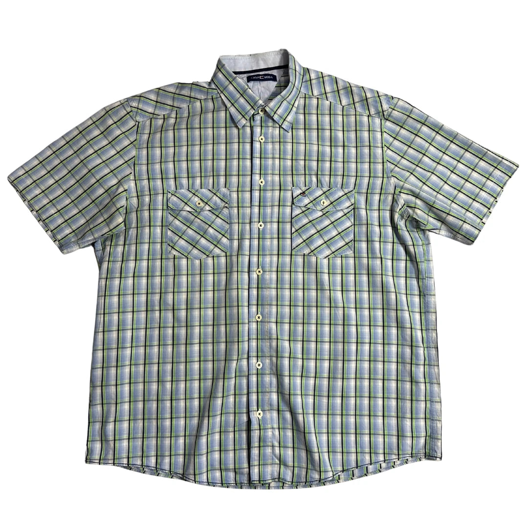 Casa Moda Green & Blue Check Short Sleeve Button-Down Shirt 👕|CHEST 25.5