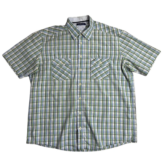 Casa Moda Green & Blue Check Short Sleeve Button-Down Shirt 👕|CHEST 25.5