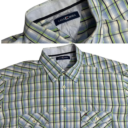 Casa Moda Green & Blue Check Short Sleeve Button-Down Shirt 👕|CHEST 25.5