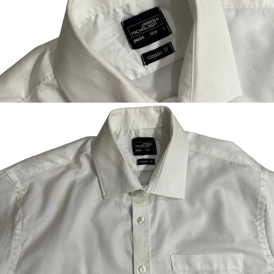 James & Nicholson Classic White Short Sleeve Button-Down Shirt |CHEST 23