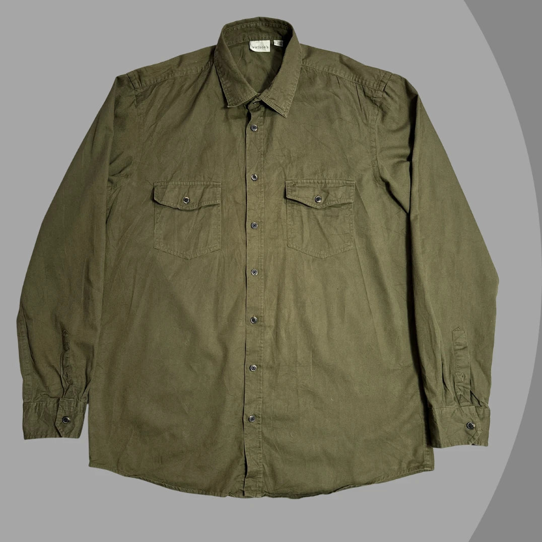 Watson’s Men’s Olive Green Utility Button-Down Shirt |CHEST 23