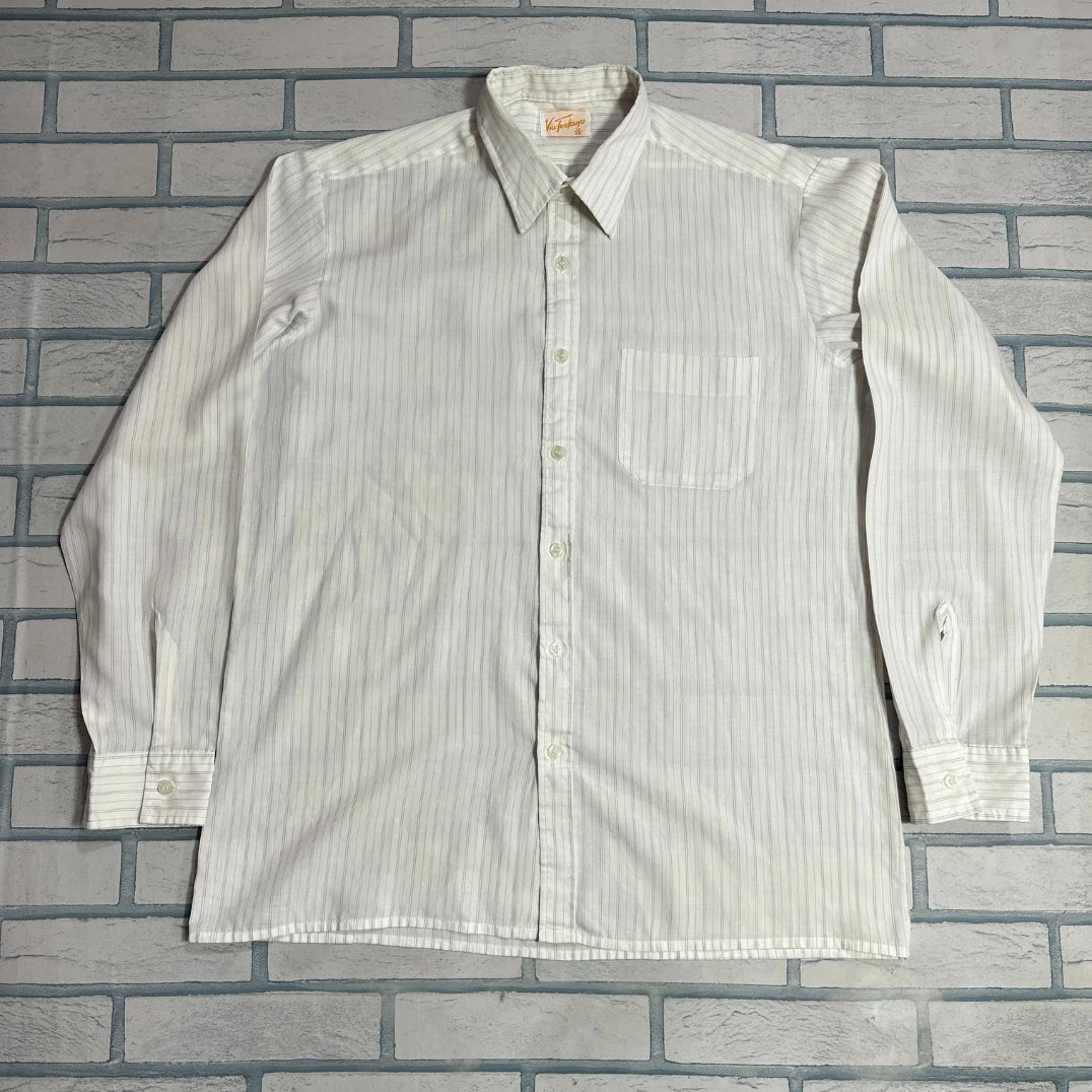 Via Funtayo Men’s White Pinstripe Button-Down Shirt|CHEST 22