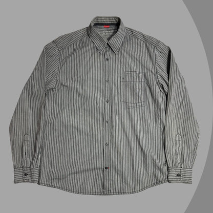 s.Oliver Men’s Grey Pinstripe Casual Button-Down Shirt|CHEST 23