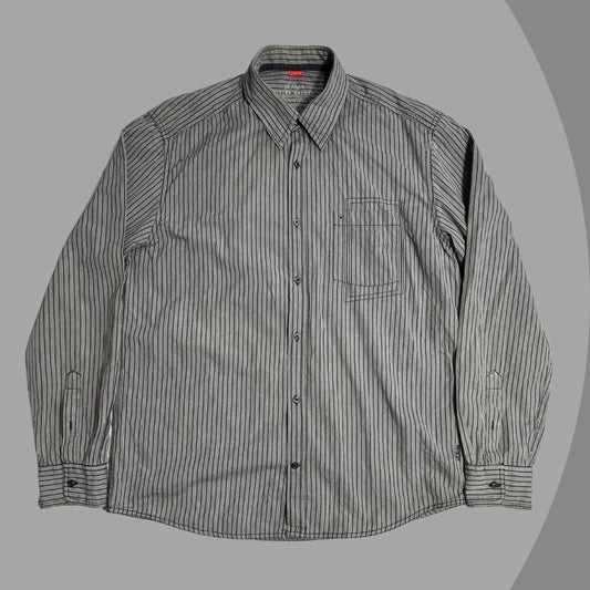 s.Oliver Men’s Grey Pinstripe Casual Button-Down Shirt|CHEST 23